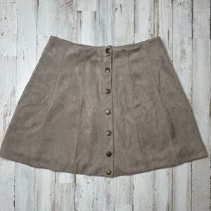 Altar'd State Faux Suede Button Front Skirt Taupe A Line Mini Size Small